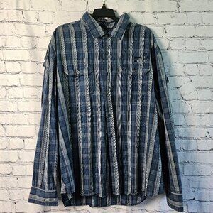 Marc Ecko Button Up Long Sleeve Dark Blue Shirt, Size XXL / 2XL